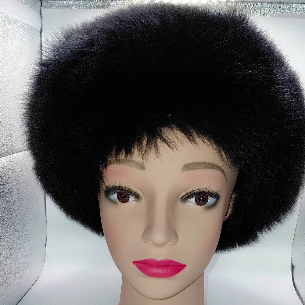 Plush Black Fox Fur Headband, Scarf, Collar, Wrap.